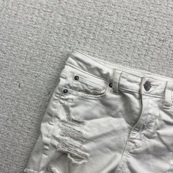 American Eagle Hi- Rise Shortie Shorts Women's size 2 White Distressed Denim - Picture 4 of 14